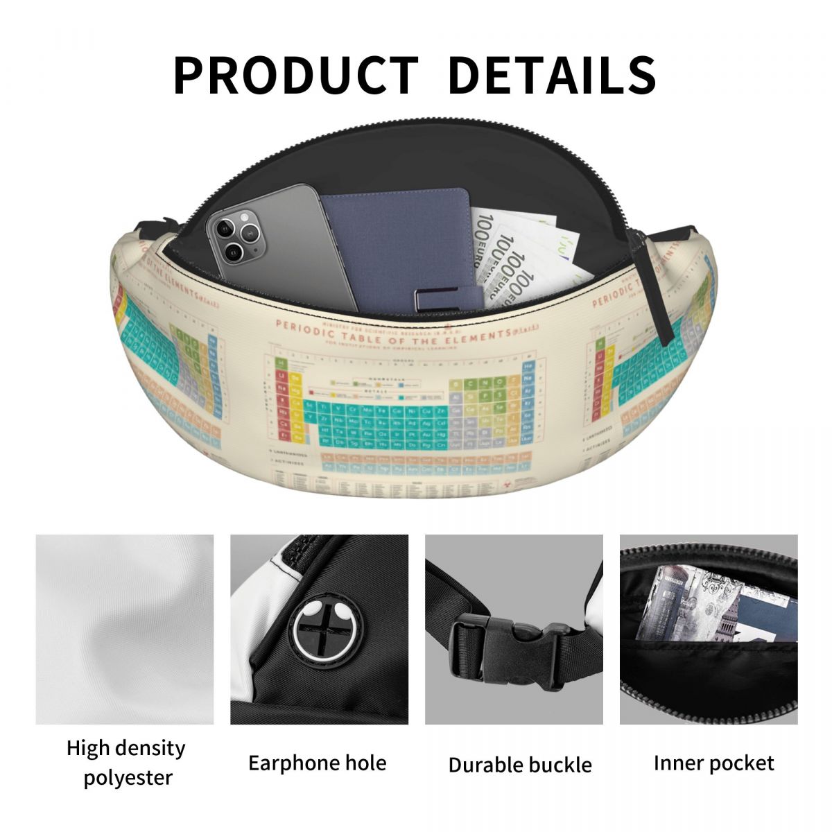 حقيبة خصر بتصميم الجدول الدوري - مراجعة Travel Accessories Pouch For Women وسعره