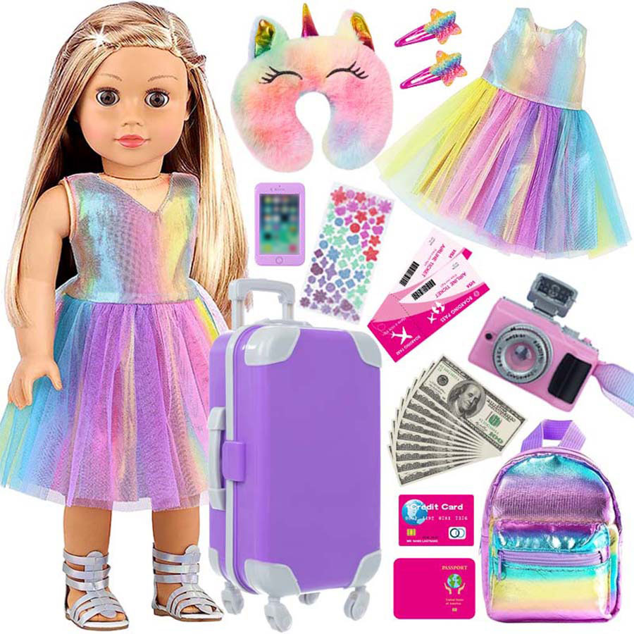 ملابس وإكسسوارات للدمى مقاس 18 - مراجعة Travel Accessories Gift Set وسعره