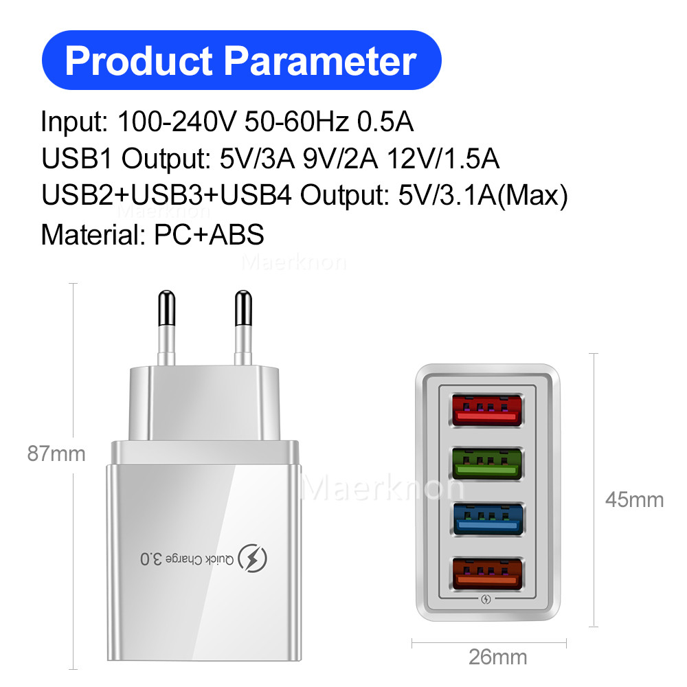 شاحن سفر سريع بـ 4 منافذ USB ب - مراجعة Travel Accessories Iphone وسعره